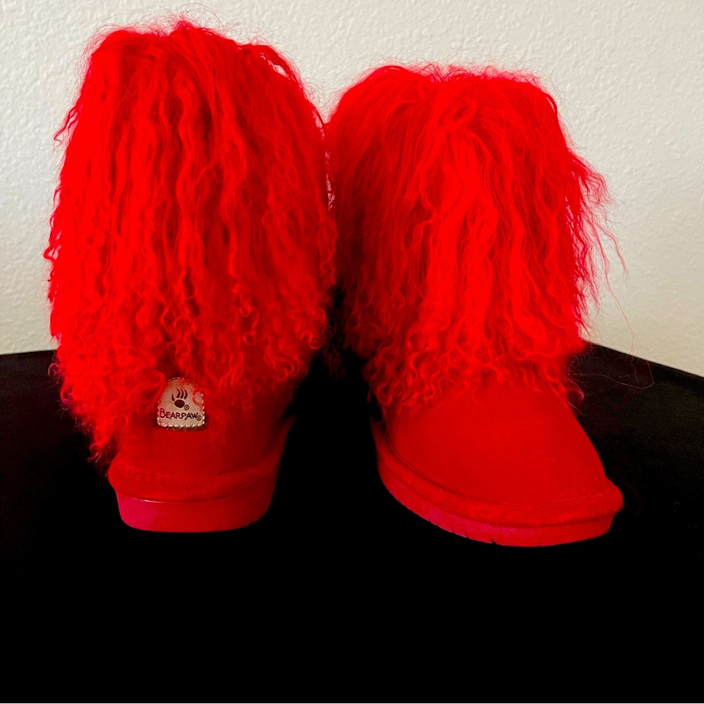 BEAR-PAW Girls’Boo Lamb Suede Boots-Red Size -5.